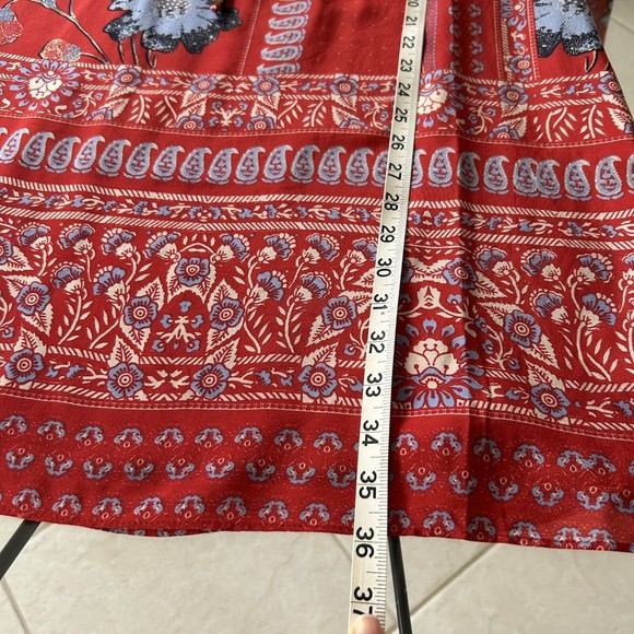 ANTHRO Vanessa Virginia Isabelle Red Silk Floral Bell Sleeves Size 12 - Picture 8 of 9